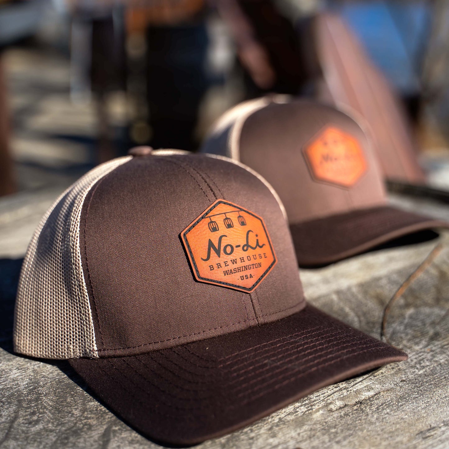 No-Li Brown Leather Hex Trucker Hat